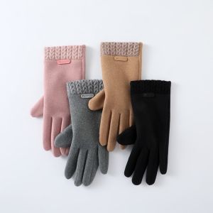 FEELDG 1pair Lớp lót ấm áp Găng tay cảm ứng Chống gió Ngón tay đầy đủ Găng tay mùa đông Cổ điển Màu đơn sắc Găng tay lái xe Phụ nữ
