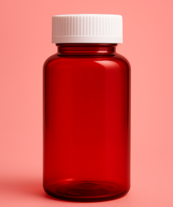 250ml Transparent Red Med Bottle With Push and Turn Cap -CPC