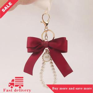 [COD] Mới Lớn cung vòng chìa khóa ngọc trai móc khóa xe Mặt dây chuyền sáng tạo đầy màu sắc ruy băng vải nút phụ kiện móc chìa khóa