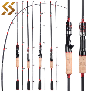 Sougayilang 2 Section Fishing Rod 1.65m Spinning and Casting Fishing Rod with Wooden Handle Pole for Saltwater Freshwater M Power Fishing Rod.