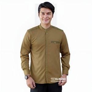 Elrumi Baju Koko Pria Lengan Panjang Motif Yusinsun Warna Hitam