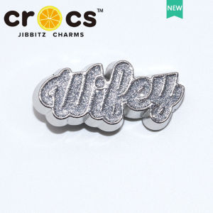 Jibbitz charm หัวเข็มขัดรองเท้า โลหะ สีเงิน อลูมิเนียม เพชร โบว์สีขาว แฟชั่น รู อุปกรณ์เสริมรองเท้า จิ๊บบิท ตัวติดรองเท้า