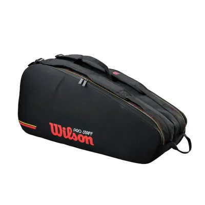 Wilson Pro Staff Classic 6 Pack Tennis Racket Bag Side Zip Pockets Padded Strap Black WR8051801