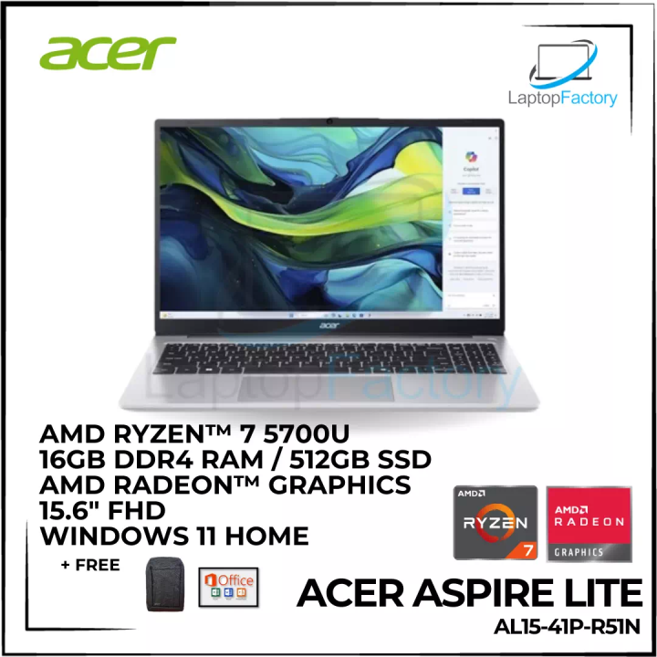 Acer Aspire Lite AL15-41P-R51N Ryzen 7 5700U 16gb ram 512 SSD 15.6