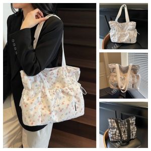 NTNKC Sweet Harajuku Aesthetic Handbag Large Capacity Korean Style Floral Tote Bag Cute Underarm Drawstring Shoulder Bag Travel