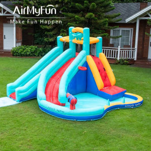 AIRMYFUN 83071 Inflatable Giant Castle Water Double Slide Pool Outdoor Inflatable Bouncer Playground