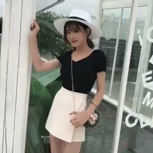 AMMIN กางเกงขาสั้นมีกระเป๋าทรงเอไลน์สำหรับผู้หญิงแฟชั่นสไตล์สไตล์เกาหลีแบบ All-In-One เอวสูงป้องกันกระโปรงซับใน2024ฤดูใบไม้ผลิ/ฤดูร้อน