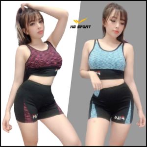 Bộ Đùi Tập Gym Yoga Erobic nữ Quần đùi Áo crtop hai dây có sẵn lót mút BDF03