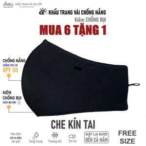 Khẩu trang vải chống nắng Che Kín Tai 3 lớp chống tia UV và chống bụi mịn màu đen Azumikichi - CZ7