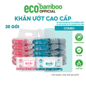 [ECOBAMBOO OFFICIAL]_Combo 20 gói khăn ướt Ecobi gói 20 tờ Không Mùi và Hương Dịu Nhẹ