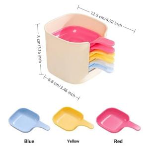 6pcs/set Dipping Sauce Plate Holder Soysauce Dish with Handle Mini Plasticcondiment Tray for Barbecue and Party Dinner
