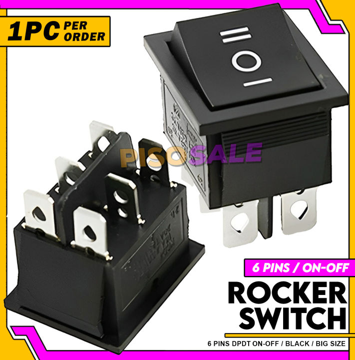 Big Rocker Pvc Switch PS Big Size Black Rocker Switch – 6 Pins DPDT, 2-Position ON/OFF, 15A ...