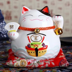 (In stock) 4.5 Inch Japanese Ceramic Cat Maneki Neko Home Decoration Ornaments Business Gifts Fortune Cat Money Feng Shui Craft