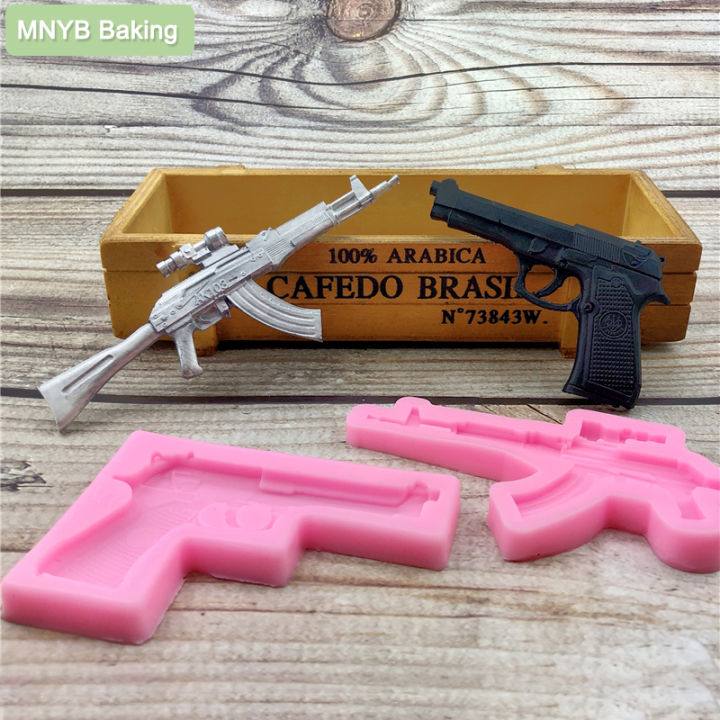 DIY Pistol AK Gun Shape Fondant Soap 3D Cake Silicone Mold Cupcake