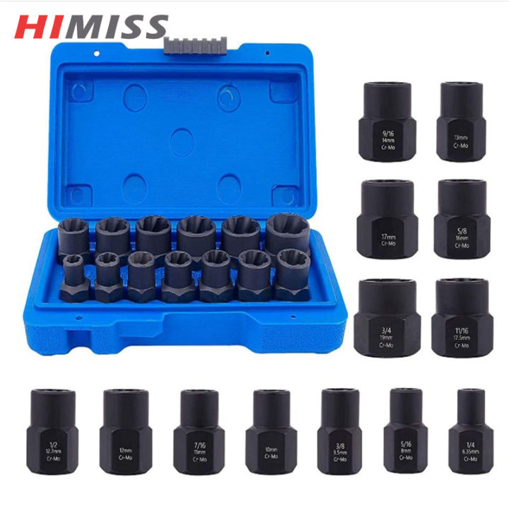 thumbnail interactive-video image 1 of 13-Piece Screw Extractor Set - Easy Out Bolt Remover Kit With 3/8" Drive For Damaged & Broken Screws 1 of 6