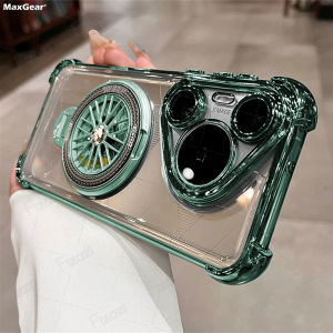 Luxury Clear Rotating Gyro Silicone Magnetic Stand Phone Case For Vivo X50 X60 X70 X80 X90 X100 X200 V23 V25 V27 V29 V30 V40 Lite V50 Pro + 4G 5G Plating Protector Cover Casing