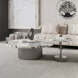 Bàn trà sofa bàn phòng khách bàn cafe tròn MILLER BVLGARI - HESSENTIA nhập khẩu Inox đá thạch anh