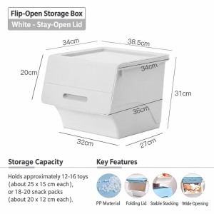 【Lucky Home】 Flip Open Storage Box Stackable Plastic Organizer with Folding Lid for Toys Clothes and Snacks