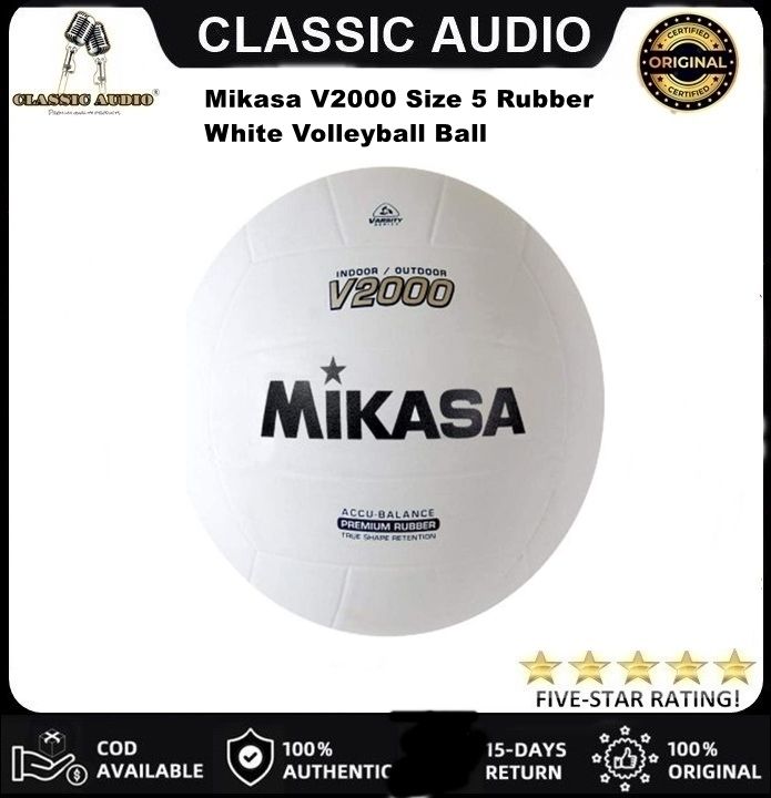 Mikasa V2000 Size 5 Rubber White Volleyball Ball Classic Audio (ORIGINAL)