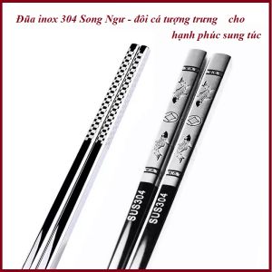 [HCM]Bộ 5 Đôi Đũa INOX 304 Song Ngư - Đũa Kim Loại Thép Không Gỉ - Khăc laser Chống TRƯỢT-An Toàn Và Chất Lượng