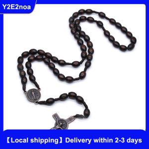 【Local shipping】 Vintage Cross Catholic Wood Beads ReligiousPrayer Pendant Necklace Jewelry