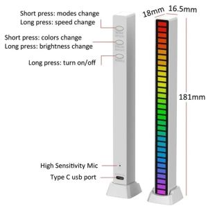 Sound Pickup Monitor Light Bar RGB Dynamic Effect Voice-Activated Music Rhythm Table Lamp