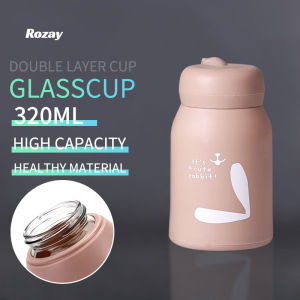 Meng Meng Rabbit double layer anti-scald glass water cup portable cup anti-drop anti-scald glass water cup 320ml