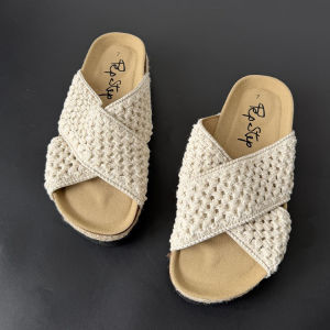 [Free Shipping] 2026 Summer New Woven Cross-Strap Sandals For Women Rope Thick-Soled Outdoor Casual Cork Slippers