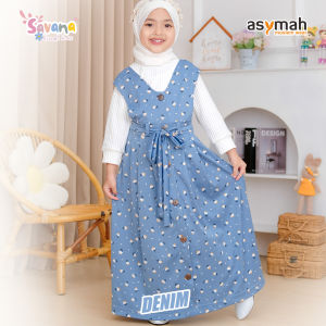 Pakaian Muslim Anak Perempuan Set Overall Savana Series Warna Denim by Asymah