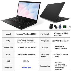 Lenovo Thinkpad L580 Laptop office gaming Laptop 8th Gen Intel i7 8550U processor 15.6inch ultrathin IPS FHD 1920*1080 screen 16GB RAM /256TB SSD gaming/Office / online courses compute Laptop 1 yr warranty