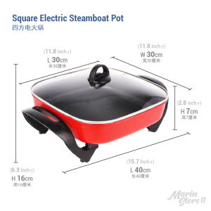 Square Pot Multifunction Electric Hot Pot Steamboat Non Stick Pot 5L Periuk Persegi Pelbagai Fungsi Periuk 四方火锅电热锅 YY06