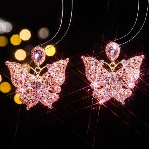 NEEUJ Exquisite Butterfly Rhinestone Earrings Luxury Shining Hanging Earrings Birthday Gift Large Size Crystal Earrings Women