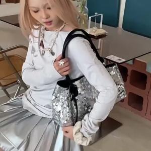 2025 New Korean Style ins Sequin evening dress bag versatile for commuting niche design sequined handbag can be worn as a crossbody bag