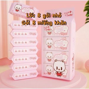 Khăn giấy ướt mini bỏ túi tiện lợi giấy ướt mini bịch 8 gói nhỏ 64 khăn