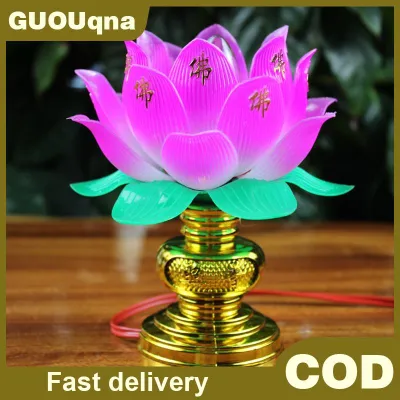 GUOUqna 1pcs Phật Giáo sen đèn đầy màu sắc sen đèn Máy tính để bàn trang trí ánh sáng cho nhà Thiền thờ phượng Phật Giáo Đền