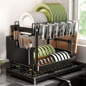 【24H ship】Dish Drainer Rack with Tray Rak Pinggan Kitchen Storage Rack Durable Stainless Steel Kitchen Organizer餐具沥水架 厨房置物架
