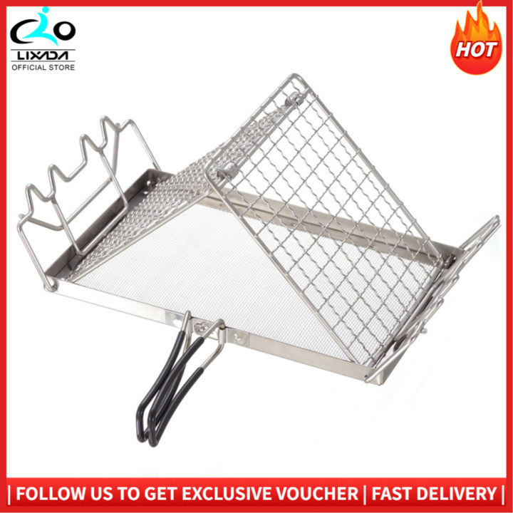 LIXADA Folding Camp Stove Toaster Stainless Steel Bread Toaster Rack ...