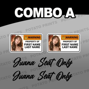 Property Sticker and Seat Only Sticker Combo Bundle- Customized - For Motorcycle Car and MORE (Waterproof)