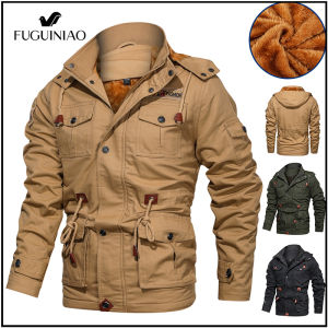 FUGUINIAO Military Jacket Men Casual Coat Bomber Jackets Cargo Outwear Fleece Hooded Jacket M-4XL Clothes