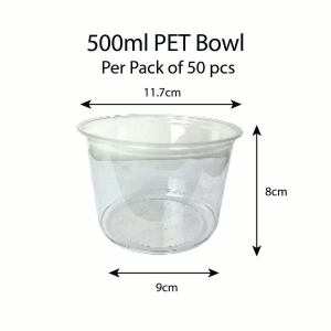 Plastic PET Bowls - 360ml / 500ml - Flat PET Lid / Dome PET Lid - Per Pack of 50pcs - Household Kitchen Food Containers