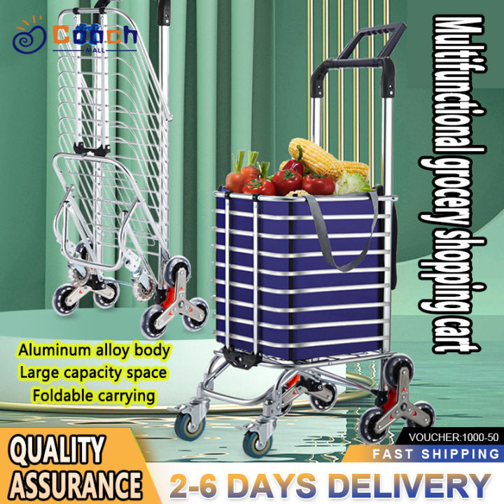 75L Double handle eight wheel trolley aluminum shopping cart height