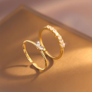 2Pcs Zircon Heart Couple Ring Elegant Adjustable Gold Ring Versatile Couple Ring Promise Couple Gift