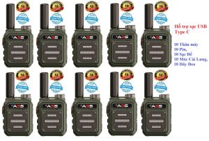 Bộ 10 Bộ đàm Mini Phong cách Quân đội ABS G63 bền bỉ (Sạc đế Hỗ trợ sạc USB Type C Pin Trâu Thiết kế đẹp)