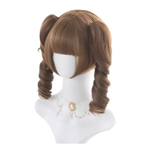 SUTONGXUE Tổng hợp Tóc đuôi ngựa cắt công chúa Cosplay Màu nâu caramel Tóc giả Lolita có mái bằng Thời trang Halloween Tóc Bob Ngắn Cô gái
