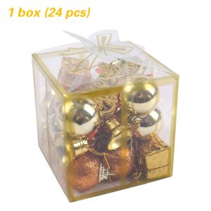 24pcs Christmas Tree Hanging Pendant Decoration / Glitter Christmas Ball Pendant Orgaments Set / Multiple Styles Mini Plastic Xmas Tree Hanging Gifts Box