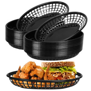 12Pcs 5Pcs Food Serving Tray Food Tray Fries Tray Basket Food Serving Tray Basket Flat Bottom Oval Fast Food Platter 24*15.5*4.8cm