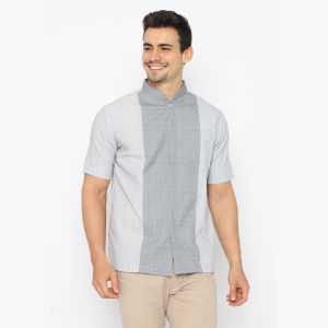 WM Official - Arlo- Kemeja Lengan Pendek Katun Dobby - Cotton - Abu Hitam