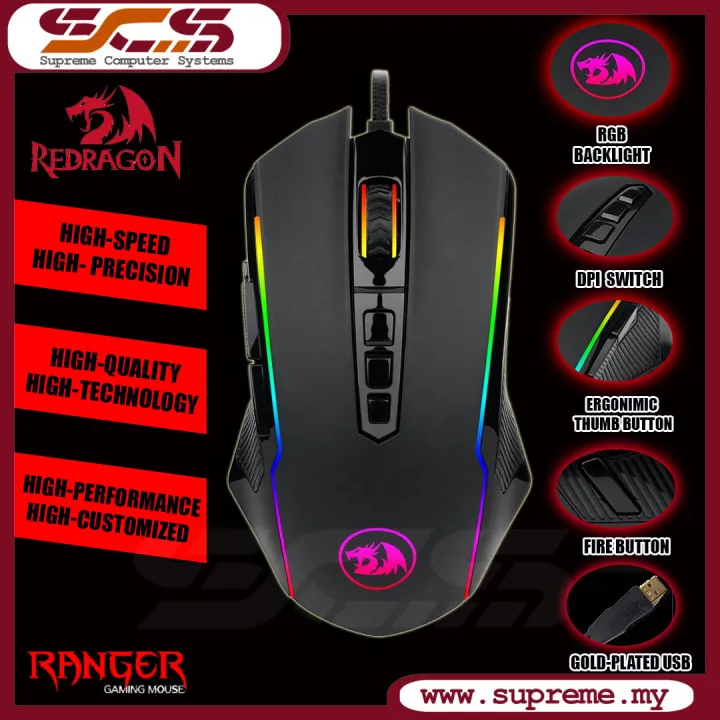 Redragon Ranger M910 RGB USB Gaming Mouse Wired/12400 DPI 10 Buttons Ergonomic For Desktop Computer Programmable Mice PC