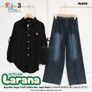 COD Setelan Atasan Kemeja Lengan Panjang Dan Celana Jeans Anak Remaja Perempuan Usia 11-15T Laranaa