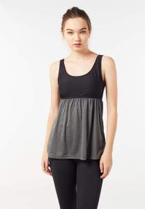 FUNFIT Basic Babydoll Tank Top (Black/ Heather Blue) -Breathable Tank Top with bust support